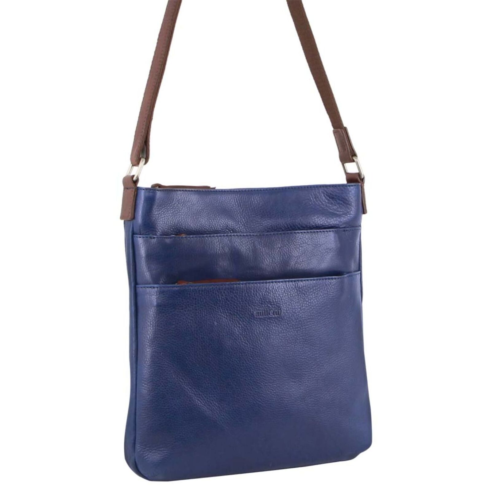 V563-NL2439-INDIGO_CHESTNUT-140607-00 Milleni Womens Italian Leather Bag Soft Nappa Leather Cross-Body Travel - Indigo/Chestnut - Image 1