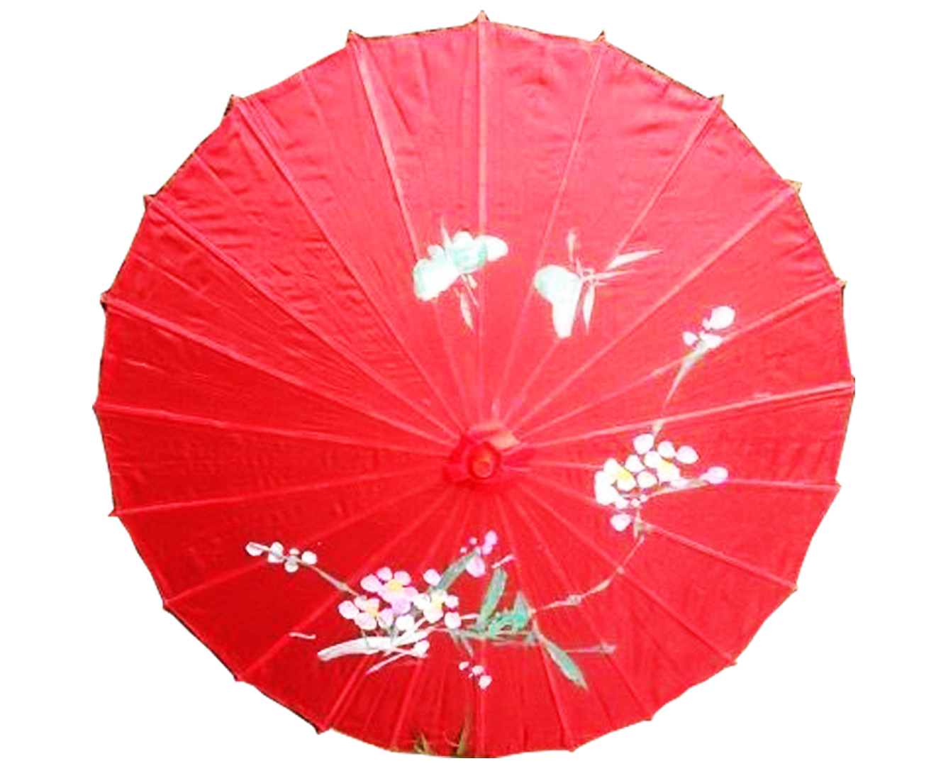 V563-PARASOLUMB-RED-202503051640-00 PARASOL UMBRELLA Chinese Japanese Bamboo Flower Pattern Fabric 80cm Diameter - Red - Image 1