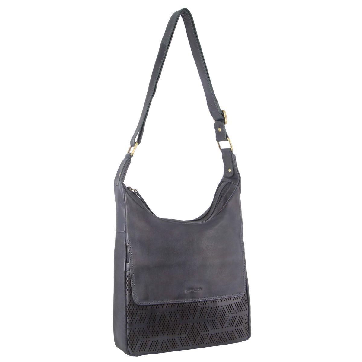V563-PC-3338-TEAL-174218-00 Pierre Cardin Womens Large Leather Multi Zip Perforated Cross-Body Bag - Teal - Image 1