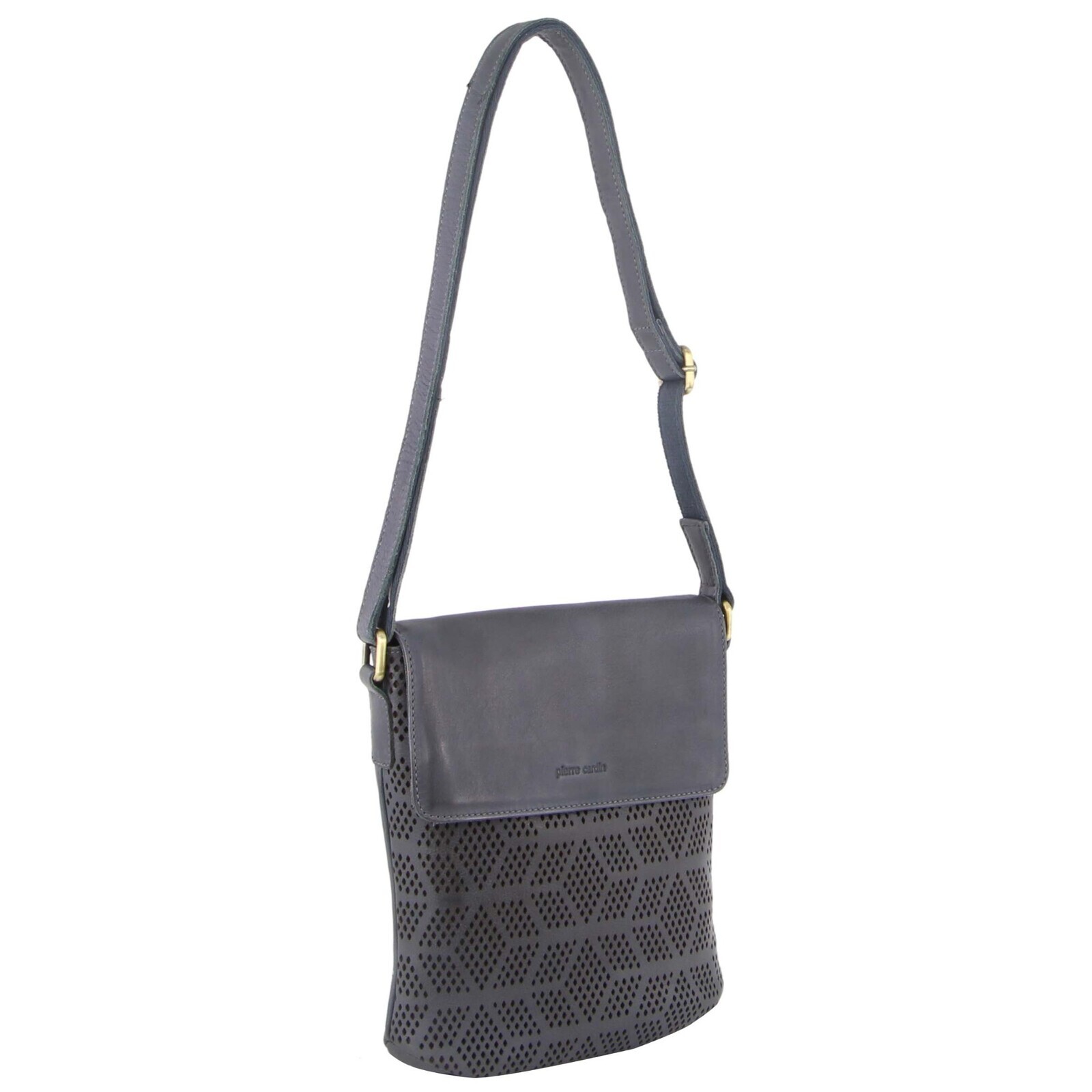 V563-PC-3340-TEAL-174245-00 Pierre Cardin Leather Perforated Cross-Body Bag with Flap Closure - Teal - Image 1
