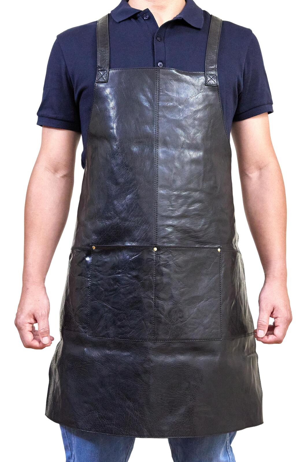 V563-PC3433-BLACK-174248-00 Pierre Cardin Professional Leather Apron Butcher Woodwork Hairdressing Barber Chef - Black - Image 1