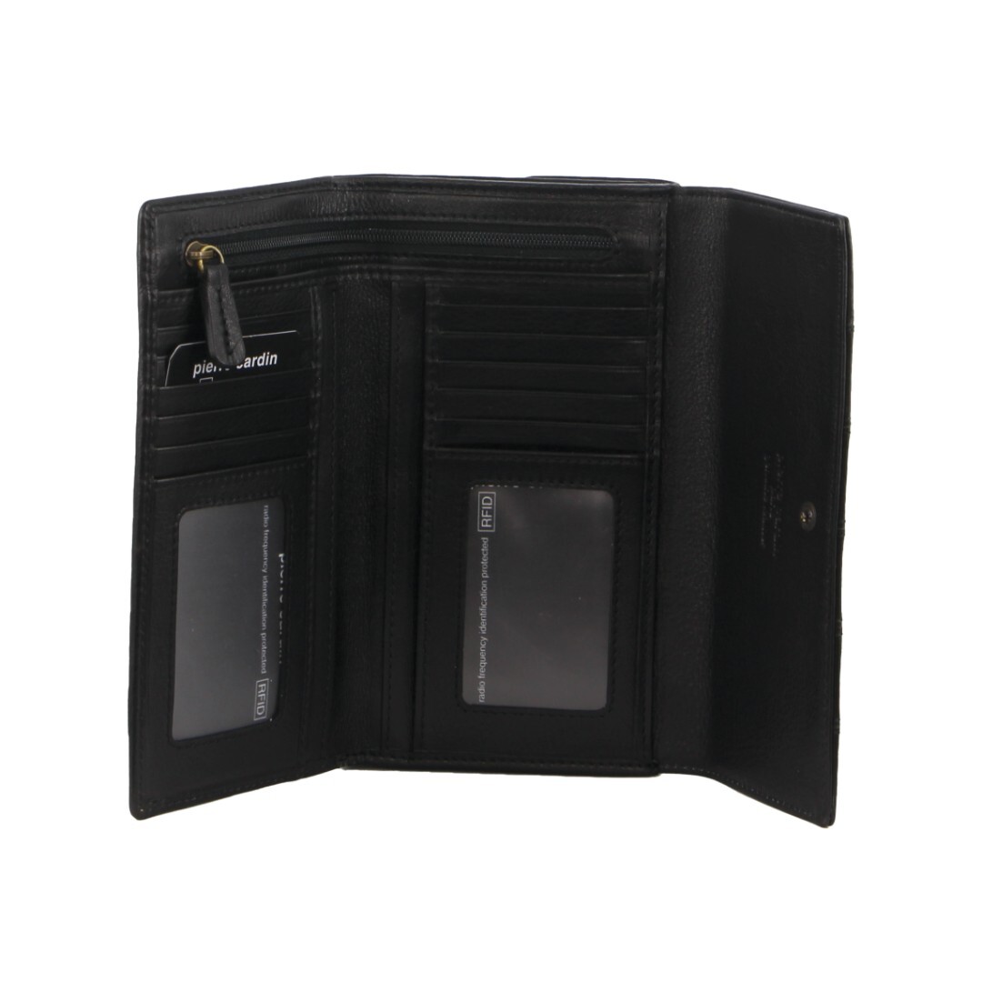 V563-PC3576-BLACK-158999-00 Pierre Cardin Womens Leather Tri-Fold Wallet RFID in Black - Image 1