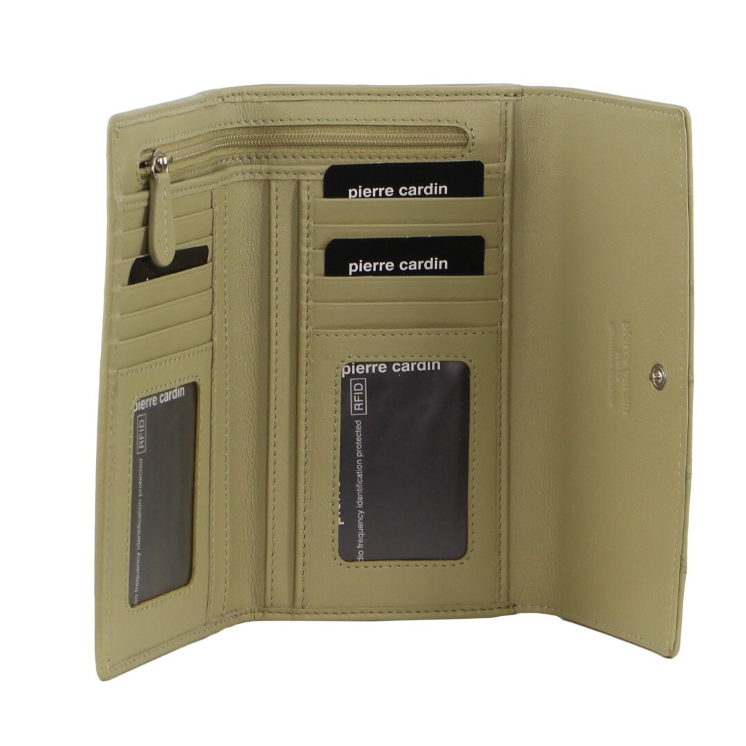 V563-PC3576-SAND-167763-00 Pierre Cardin Stitch Design Leather Ladies Tri-Fold Wallet in Sand - Image 1