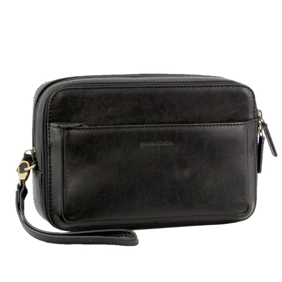 V563-PC3619-BLACK-173959-00 Pierre Cardin Mens Italian Leather Organizer Bag Toiletry Travel - Black - Image 1