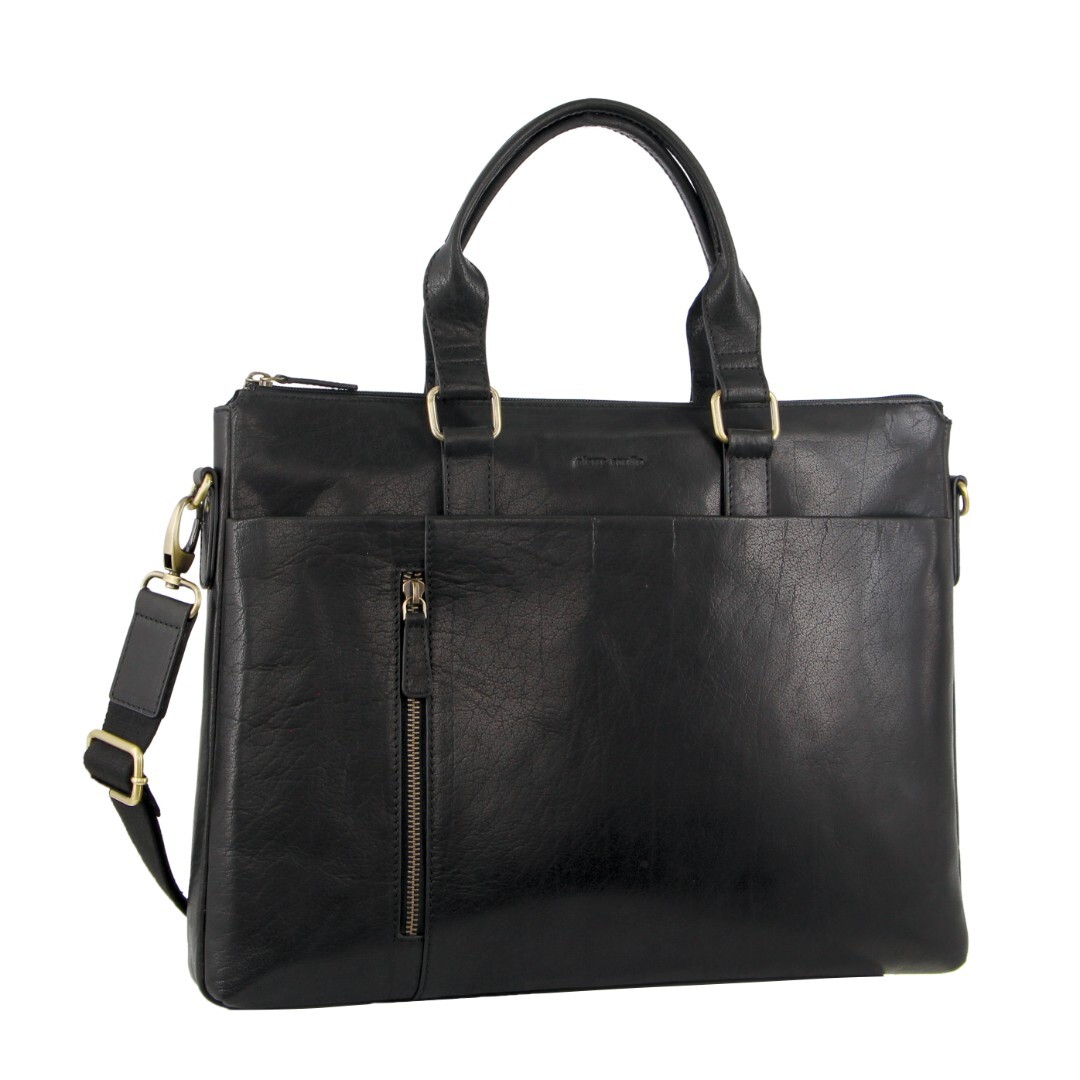 V563-PC3621-BLACK-173963-00 Pierre Cardin Leather 15" Laptop Briefcase Business Bag - Black - Image 1
