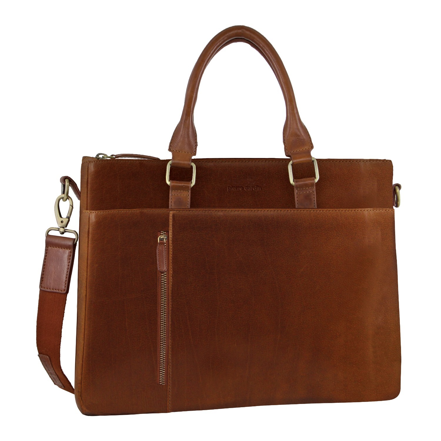 V563-PC3621-TAN-150022-00 Pierre Cardin Mens Leather Briefcase Business Bag Shoulder 15" Laptop Tote - Tan - Image 1