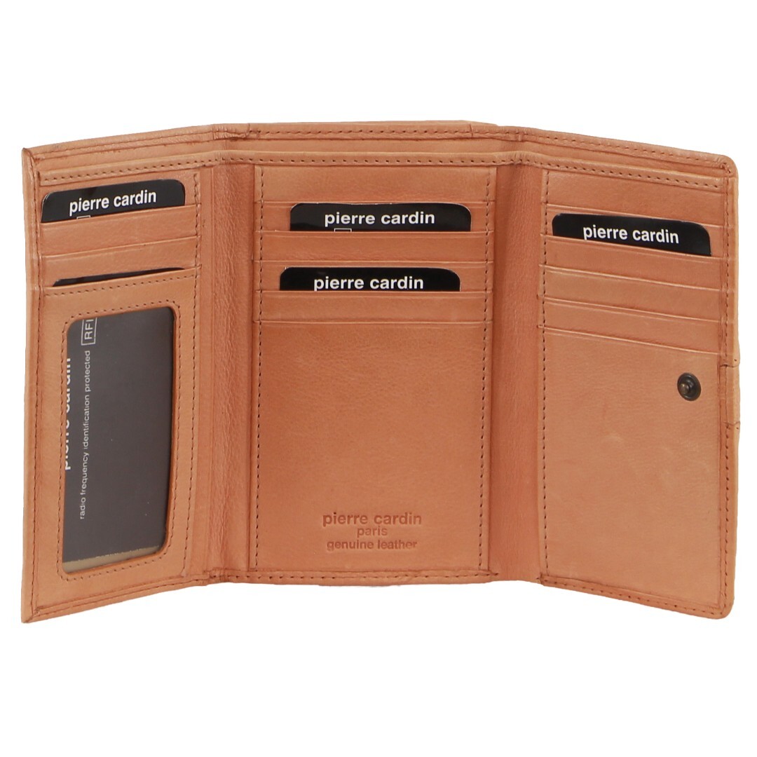 V563-PC3693-APRICOT-174049-00 Pierre Cardin Leather Ladies Woven Design Tri-fold Wallet in Apricot - Image 1