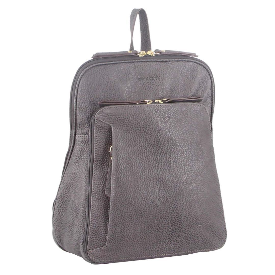 V563-PC_3212-SLATE-149444-00 Pierre Cardin Womens Leather Backpack Bag with Pocket Front Multi-Zip - Slate - Image 1