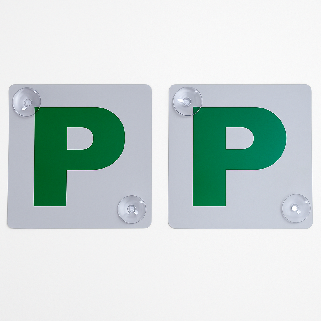 V563-PPLATES-WHTGRN-202507251140-00 2x GREEN P PLATES Suction Probationary Car Window Signs for NSW (New South Wales) - Image 1