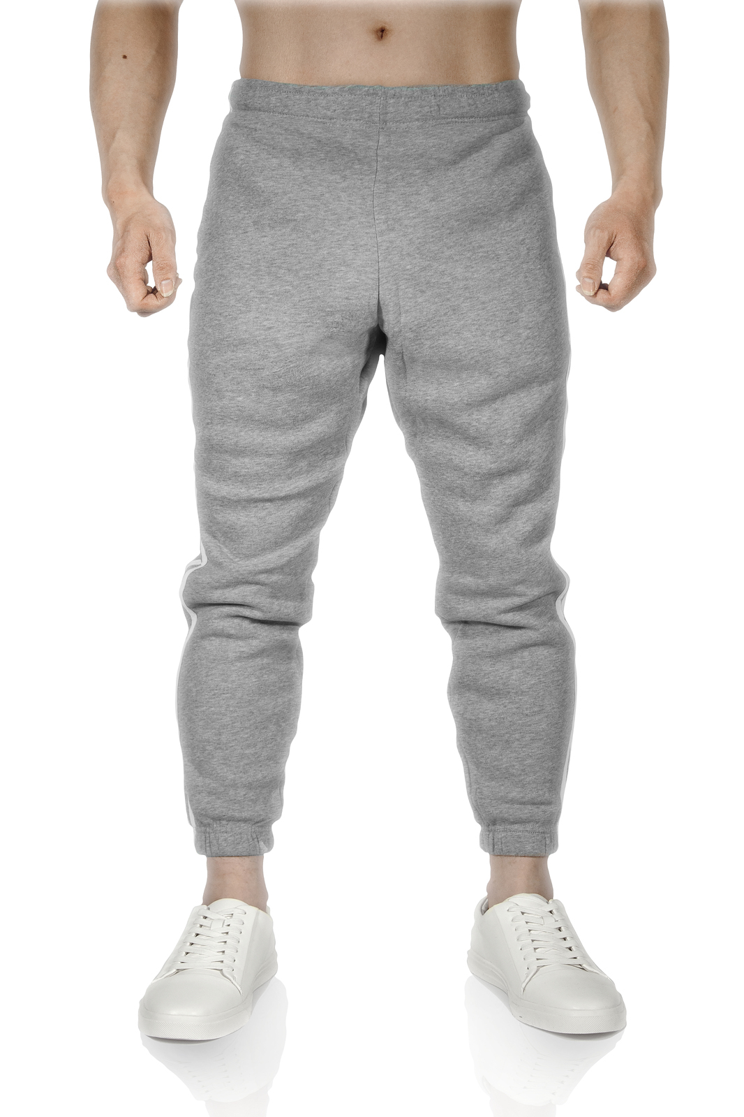 V563-PROWEST-GREYMARLE-XXL-140616-00 Mens Fleece Skinny Track Pants Jogger Gym Casual Sweat Trackies Warm Trousers - Grey Marle/White Stripe - XXL - Image 1