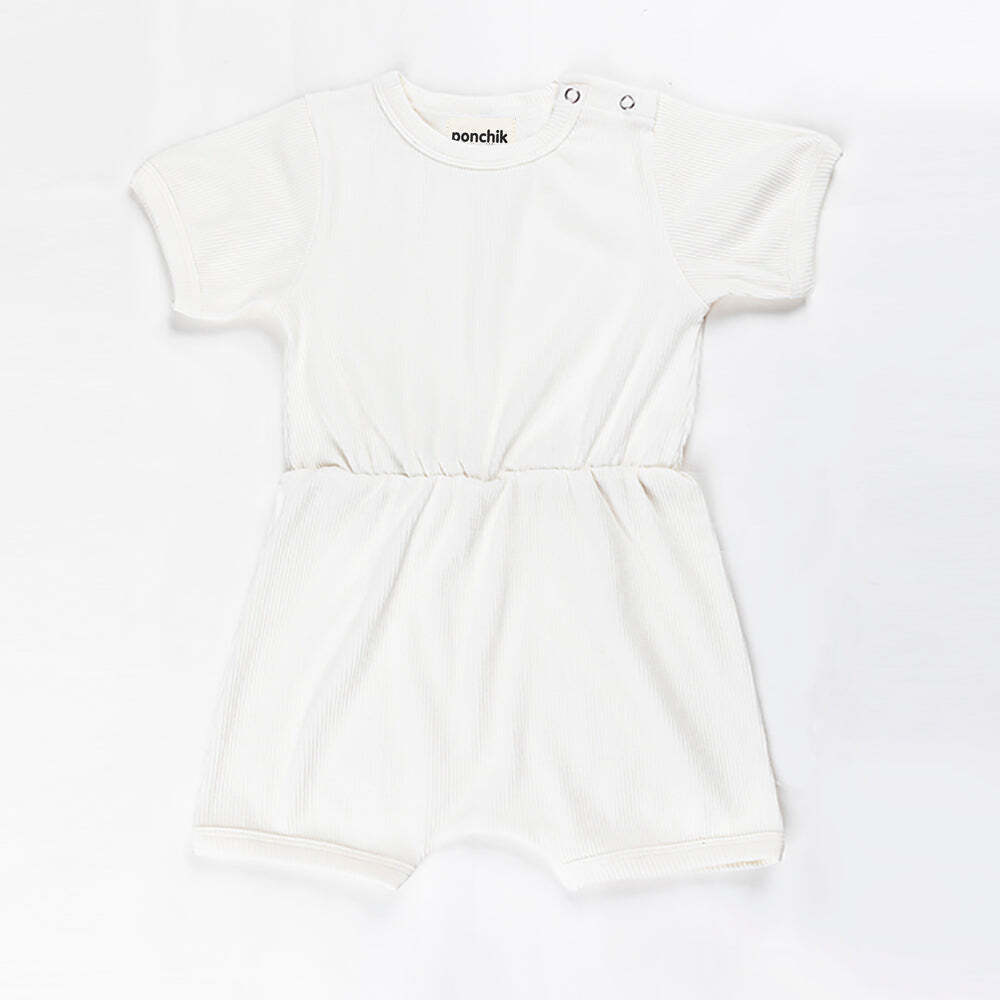 V563-RIBROMPER-DAISY-0_3-202503051901-00 Ponchik Babies + Kids - Ribbed Cotton Romper - Daisy - 0-3 months - Image 1