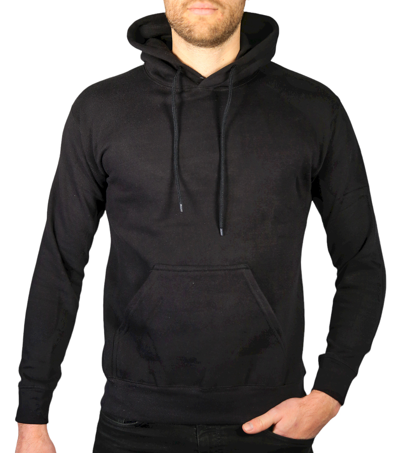 V563-SANNFIELD-BLK-S-202503041223-00 Adult Mens 100% Cotton Fleece Hoodie Jumper Pullover Sweater Warm Sweatshirt - Black - S - Image 1