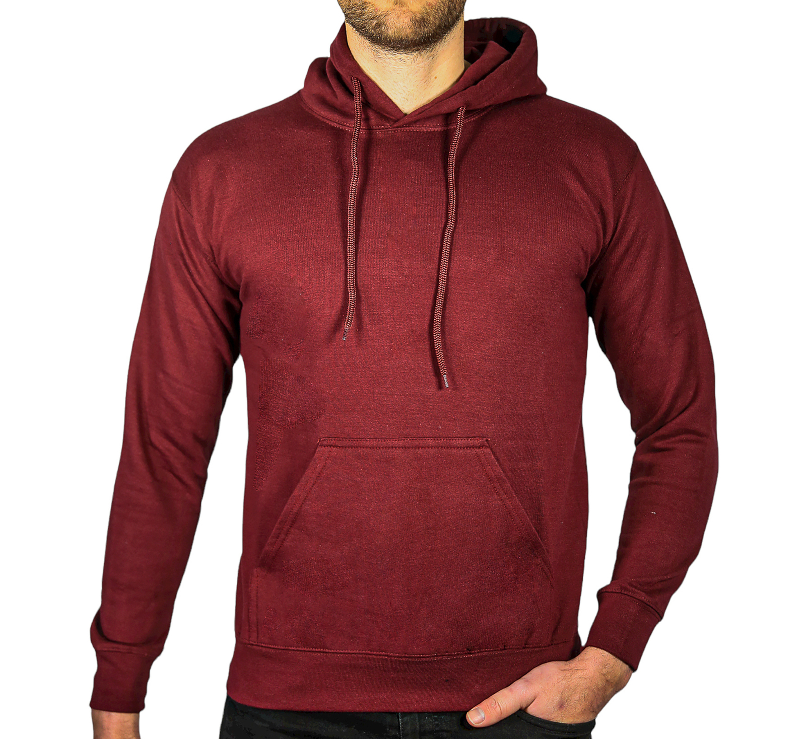V563-SANNFIELD-MAROON-L-202503041230-00 Adult Mens 100% Cotton Fleece Hoodie Jumper Pullover Sweater Warm Sweatshirt - Maroon/Burgundy - L - Image 1