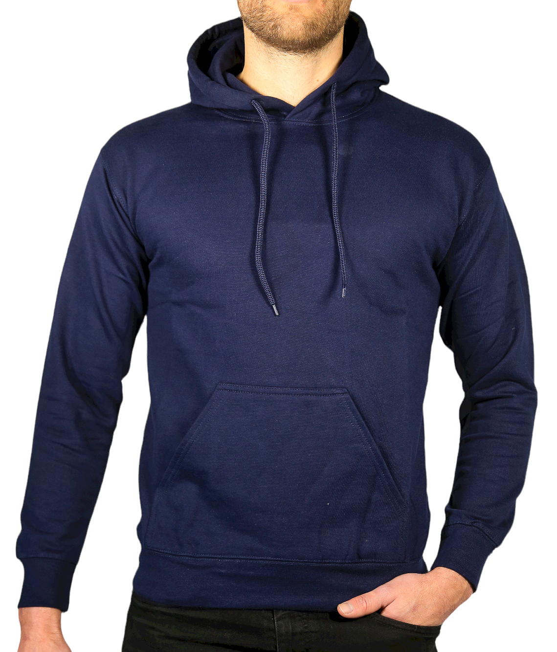 V563-SANNFIELD-NVY-M-202503041227-00 Adult Mens 100% Cotton Fleece Hoodie Jumper Pullover Sweater Warm Sweatshirt - Navy - M - Image 1