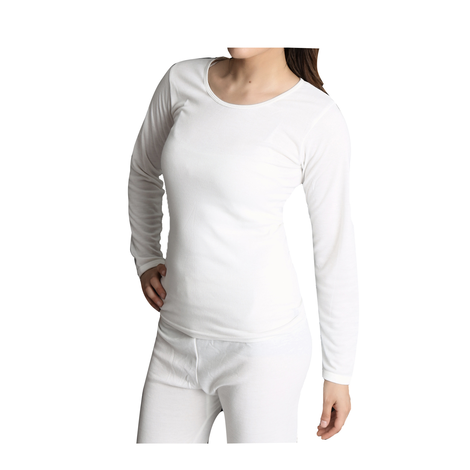 V563-SI-018-WHITE-16_18-202503030925-00 Womens Thermal Cotton Long Sleeve Spencer Tops Long Sleeve Underwear in Beige - 16-18 - Image 1