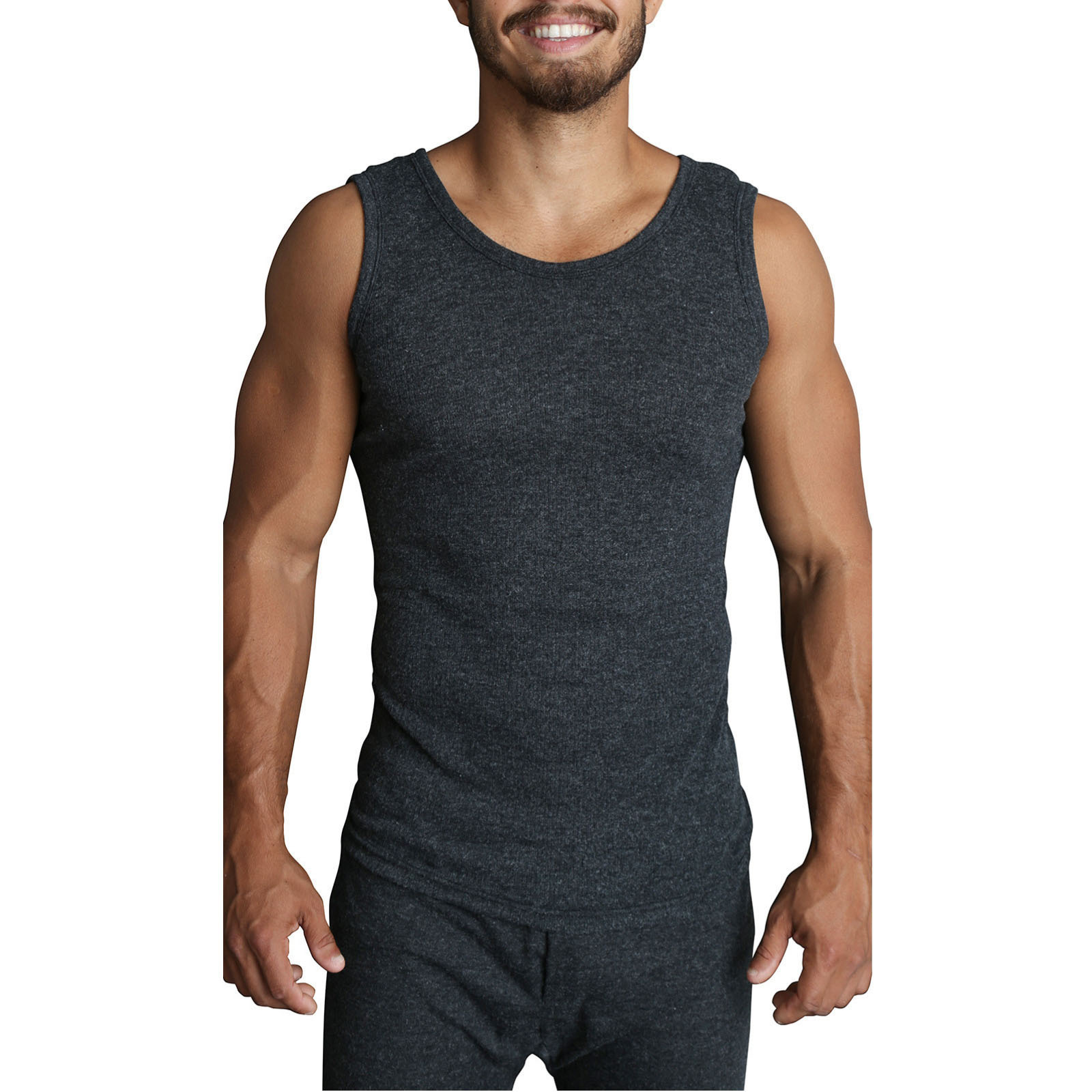 V563-SI-046-BLK-M-202503051825-00 Mens THERMAL Merino Wool Blend Singlet Top Sleeveless Warm Underwear - Black - M - Image 1