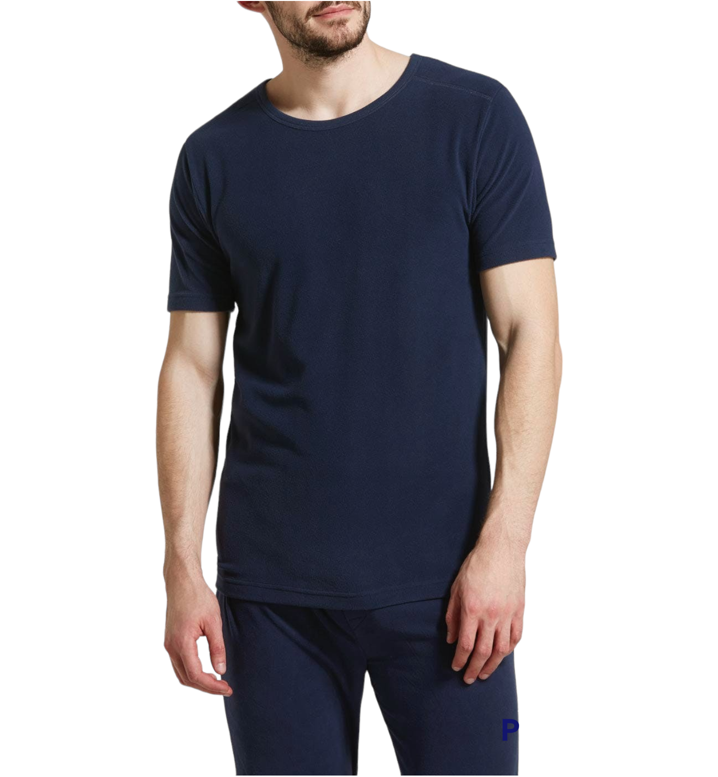 V563-SINIYFLEECE-NVY-90-202503051750-00 Mens Thermal Short Sleeve Top Microfleece Baselayer Underwear T Shirt - Navy - S - Image 1