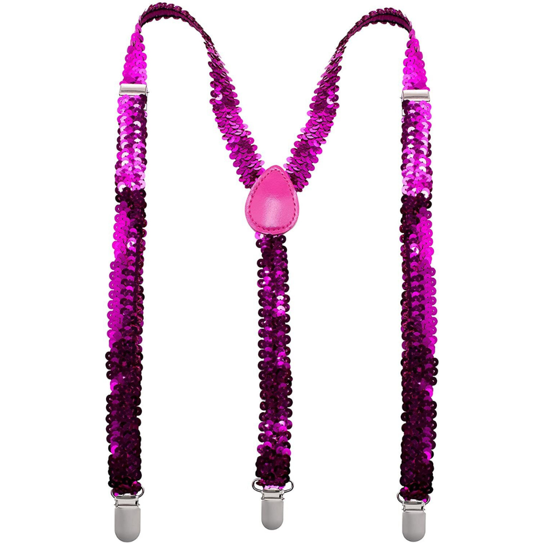 V563-SLIMSUSPENDERS-HTPNKSEQN-184815-00 Mens Suspenders Braces Adjustable Strong Clip On Elastic Formal Wedding Slim - Hot Pink (Sequin) - Image 1