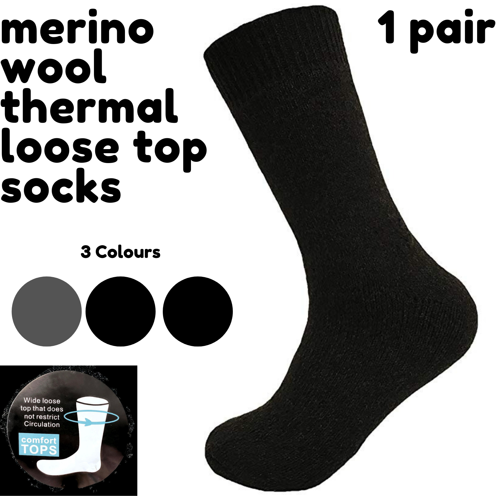 V563-SO-201-NVY-1PR-7-11-202502280916-00 Merino Wool Mens Loose Top Thermal Socks Diabetic Comfort Circulation - 1 Pair - Navy - 7-11 - Image 1