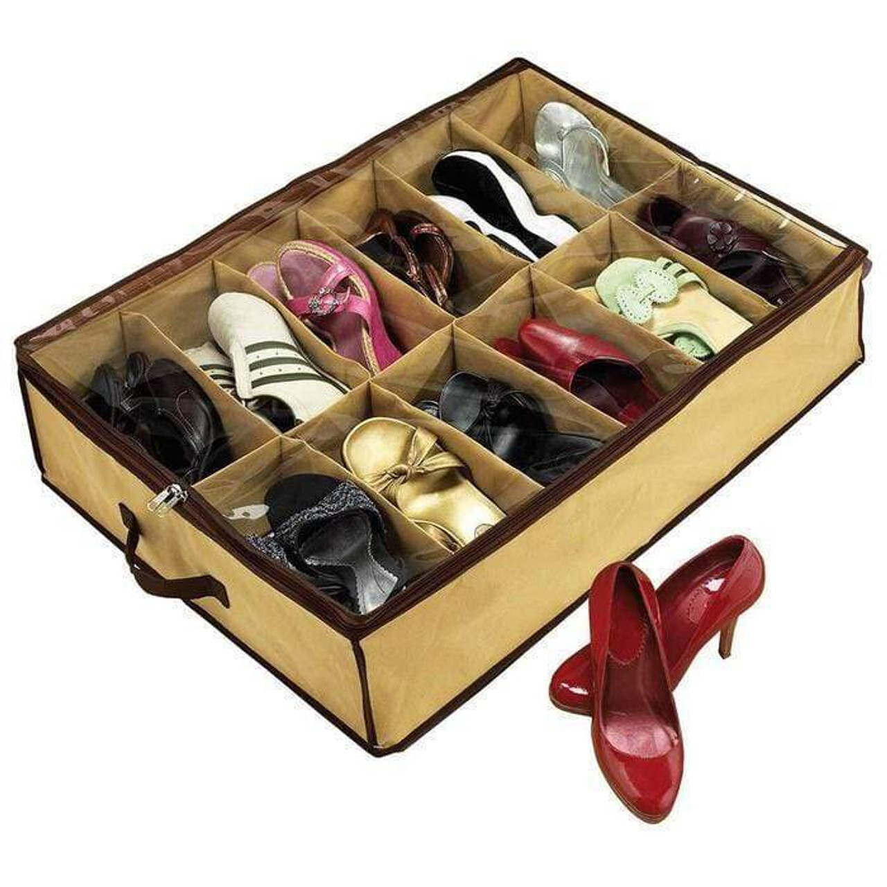 V563-SST-TM-190212-00 Shoe Organiser 12 Pair Under Bed Storage Zippered Breathable Wardrobe Closet Bag - Image 1