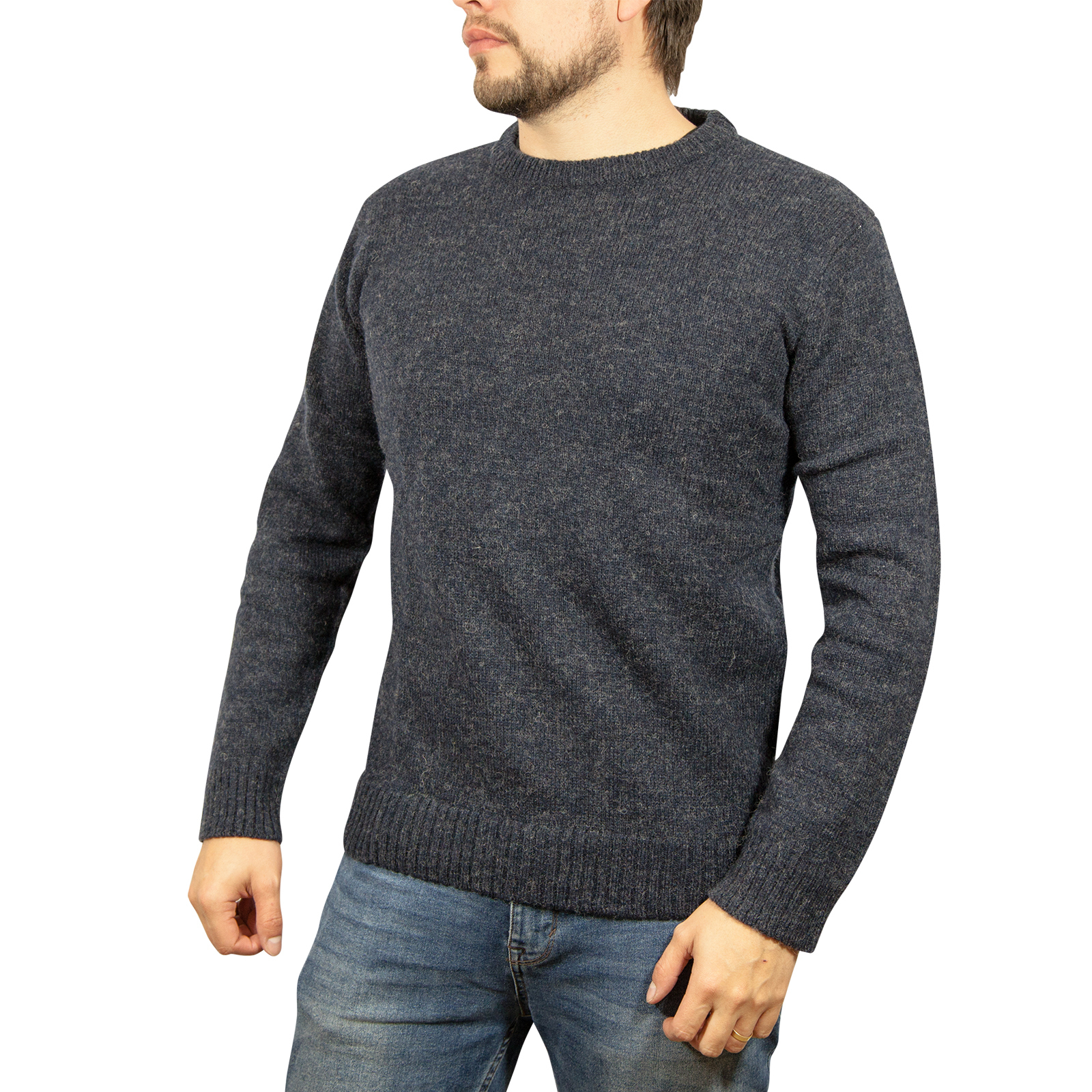 V563-SW-CN-DNM45-6XL-202505121521-00 100% SHETLAND RAGG WOOL CREW Round Neck Knit JUMPER Pullover Mens Sweater Knitted - Navy - 6XL - Image 1