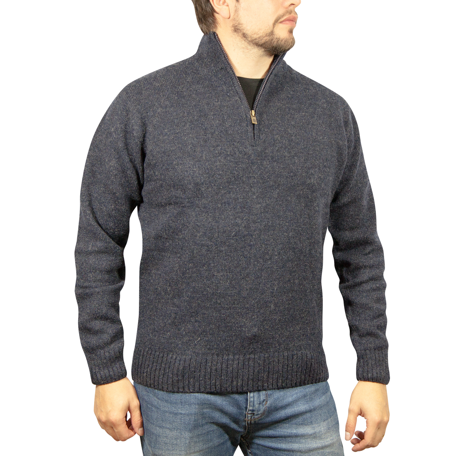 V563-SW-HZ-DNMBLU45-5XL-202507251055-00 100% SHETLAND RAGG WOOL Half Zip Up Knit JUMPER Pullover Mens Sweater Knitted - Denim Blue (45) - 3XL - 5XL - Image 1