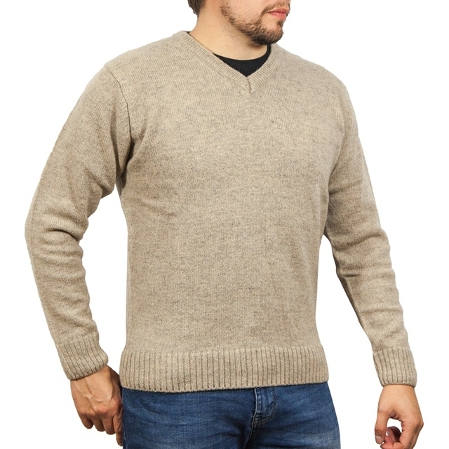 V563-SW-VN-OATMRL03-5XL-202507251225-00 100% Shetland Ragg Wool V Neck Knit Jumper Pullover Mens Sweater Knitted - Oat Marle - 5XL - Image 1