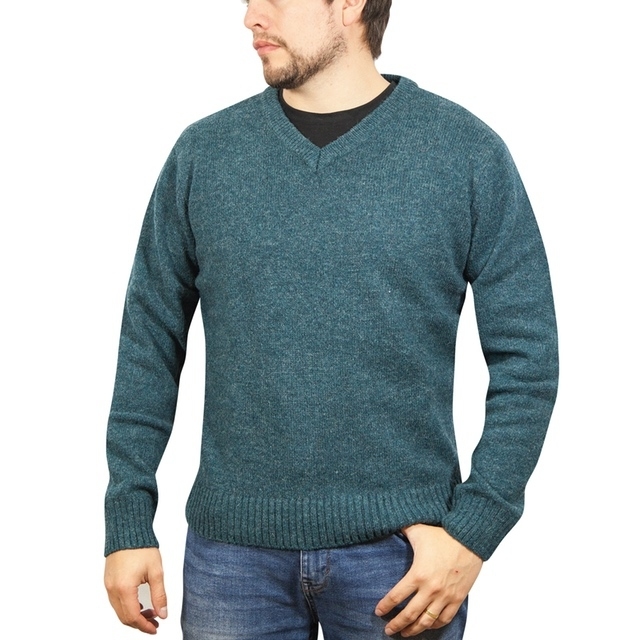 V563-SW-VN-SHWD-5XL-174163-00 100% Shetland Ragg Wool V Neck Knit Jumper Pullover Mens Sweater Knitted - Sherwood - 5XL - Image 1