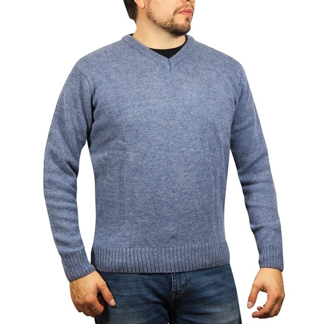V563-SW-VN-SKY40-3XL-149745-00 100% Shetland Ragg Wool V Neck Knit Jumper Pullover Mens Sweater Knitted - Sky - 3XL - Image 1