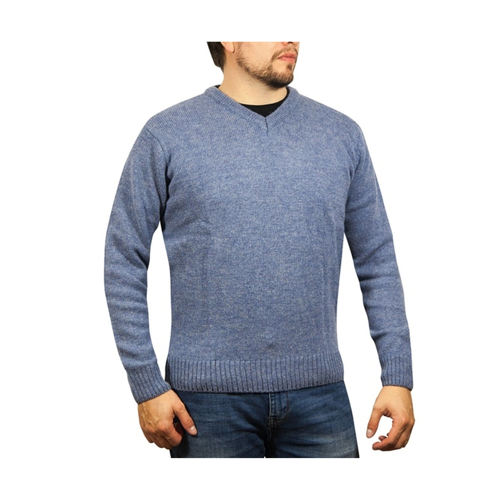V563-SW-VN-SKY40-XXL-149751-00 100% Shetland Ragg Wool V Neck Knit Jumper Pullover Mens Sweater Knitted - Sky - XXL - Image 1
