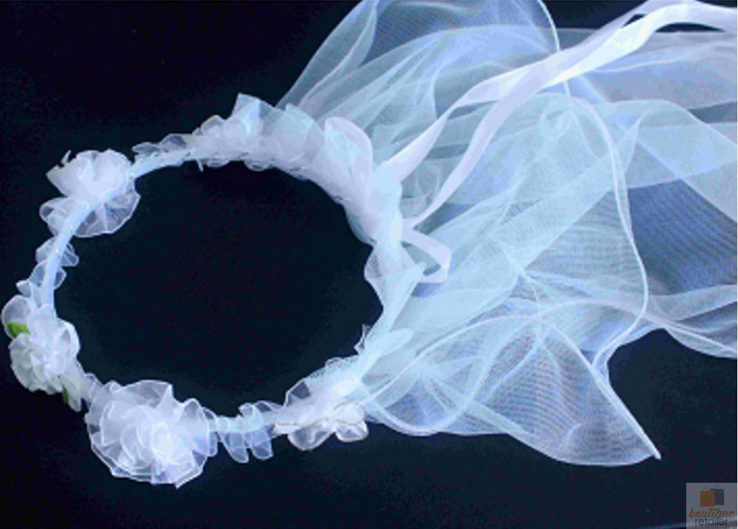 V563-WQ4650-185622-00 Hen's Party Veil White Bride To Be Headband Flowers Bridal Shower Bachelorette - Image 1