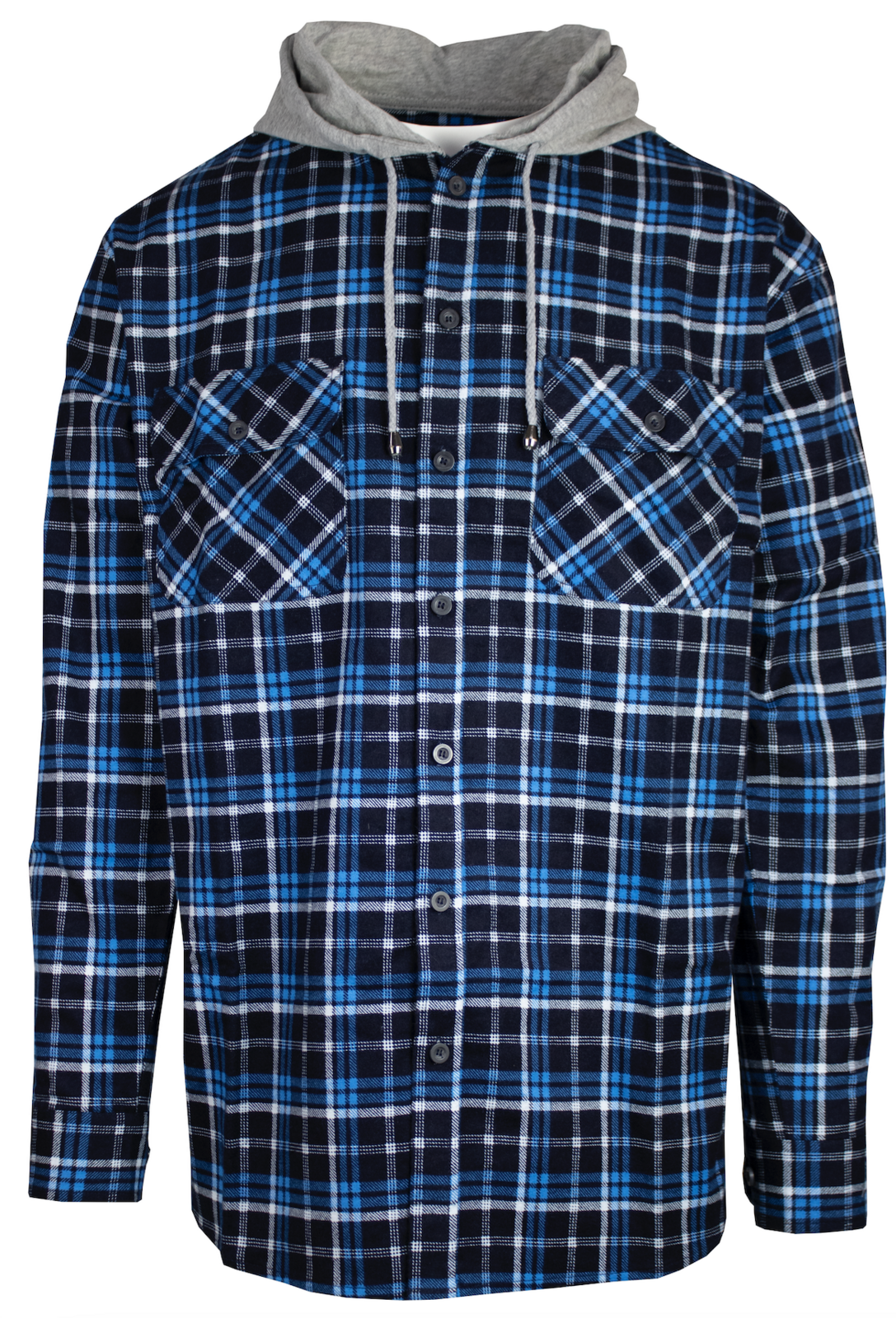V563-WS47-TURQ36-S-202503051920-00 Mens Cotton Flannelette Shirt w Jersey Hood Long Sleeve Flannel - Turquoise - S - Image 1