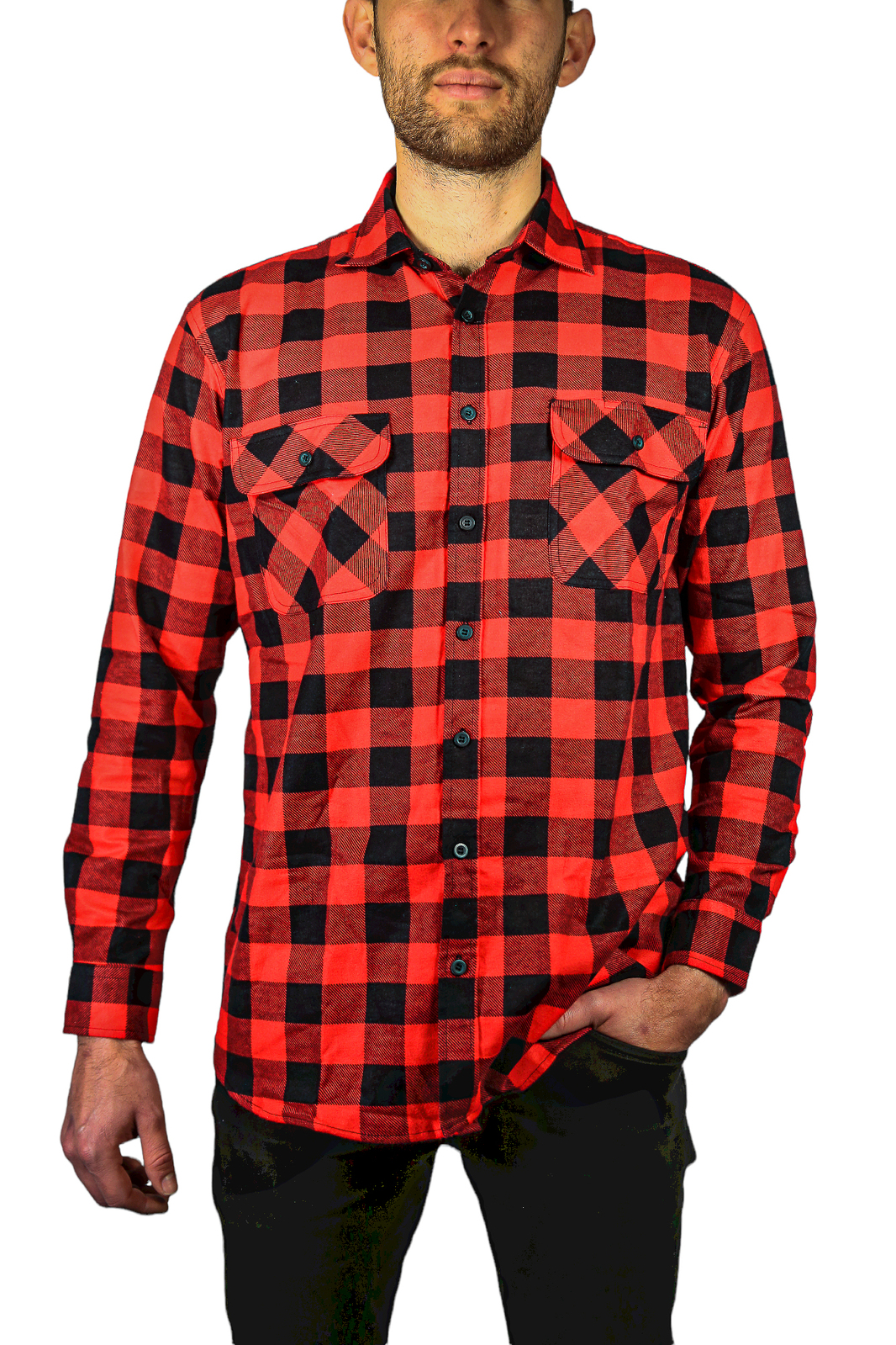 V563-WS59-190-XXL-183759-00 Jacksmith Quilted Flannelette Shirt Mens Jacket 100% Cotton Padded Warm Winter Flannel - Red/Black - XXL - Image 1