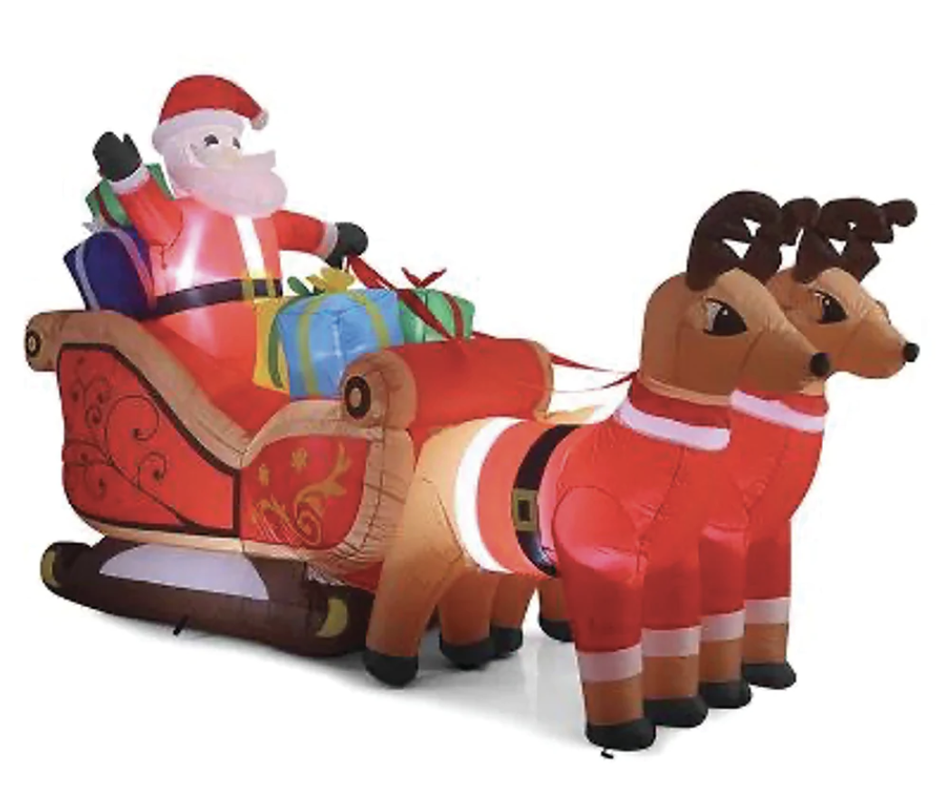 V563-XU1335-198095-00 320cm Xmas Father Christmas Charm Santa Sleigh With Reindeer + LED Lights Inflatable - Image 1