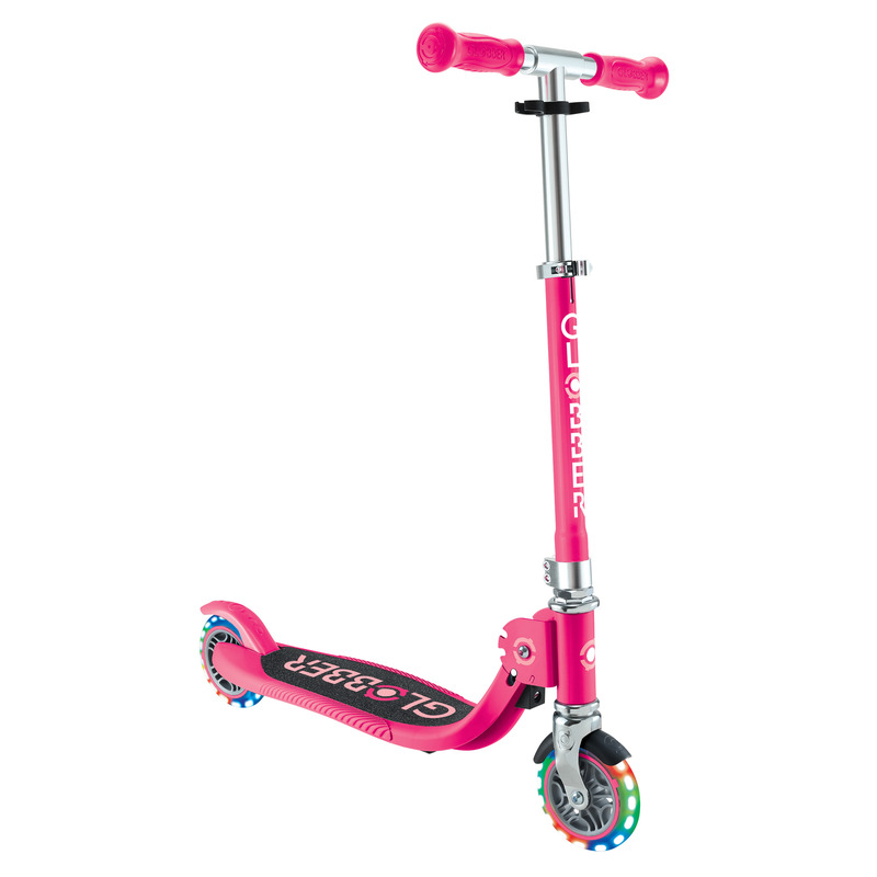 V572-870-110-202503280116-00 Globber FLOW FOLDABLE JUNIOR with lights - Pastel Pink/ Fuchsia - Image 1