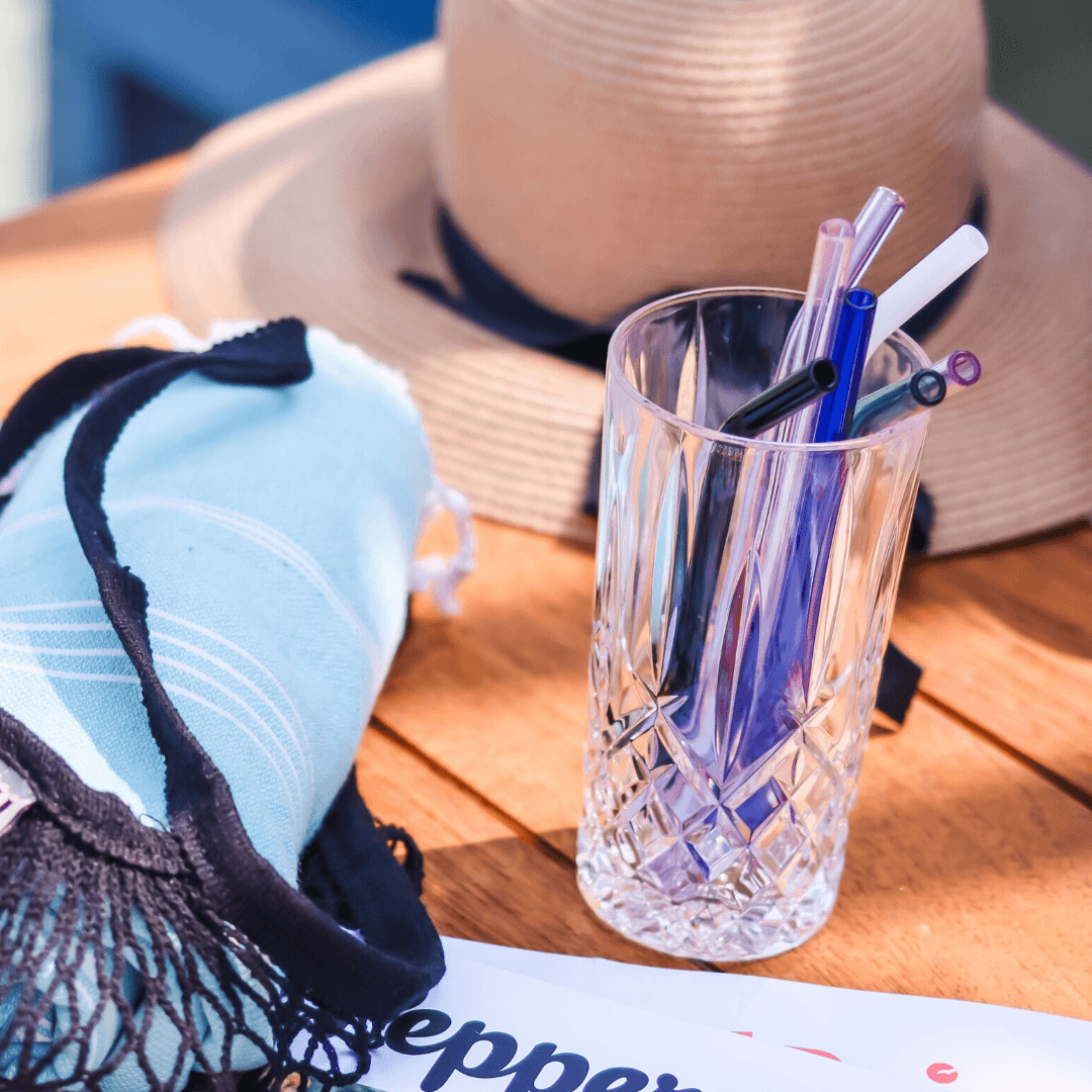 V573-SETGL-140177-00 Glass Drinking Straw Set with Metal Straw Cleaner - Image 1