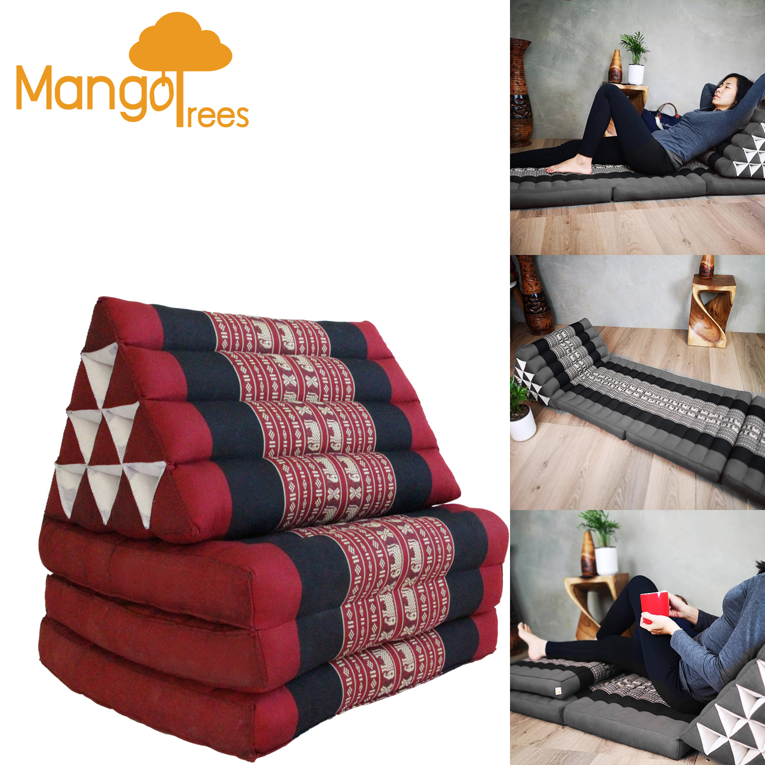 V574-TTP10REDELE-131651-00 Large Thai Triangle Pillow THREE FOLDS R-Ele - Image 1