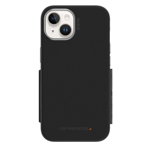 V578-EFCFLAE195BLA-226619-00 EFM Monaco Case Armour with ELeather and D3O 5G Signal Plus Technology For iPhone 13 (6.1")/iPhone 14 (6.1") - Black / Space Grey - Image 1