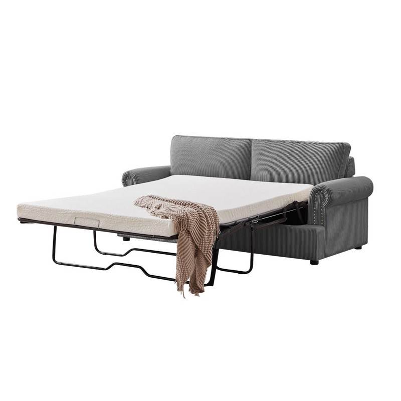V606-FURNI-SOF-T502-PHEB-DG-161095-00 PHEBE 3 Seater Sofa bed with Separate Foam Mattress- Corduroy Dark grey - Image 1