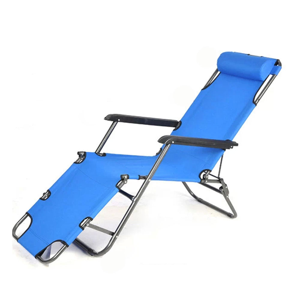 V610-BEACHA-BLU-218860-00 Reclining Sun Beach Deck Lounge Chair Outdoor Folding Camping Fishing Arm Rest - blue - Image 1