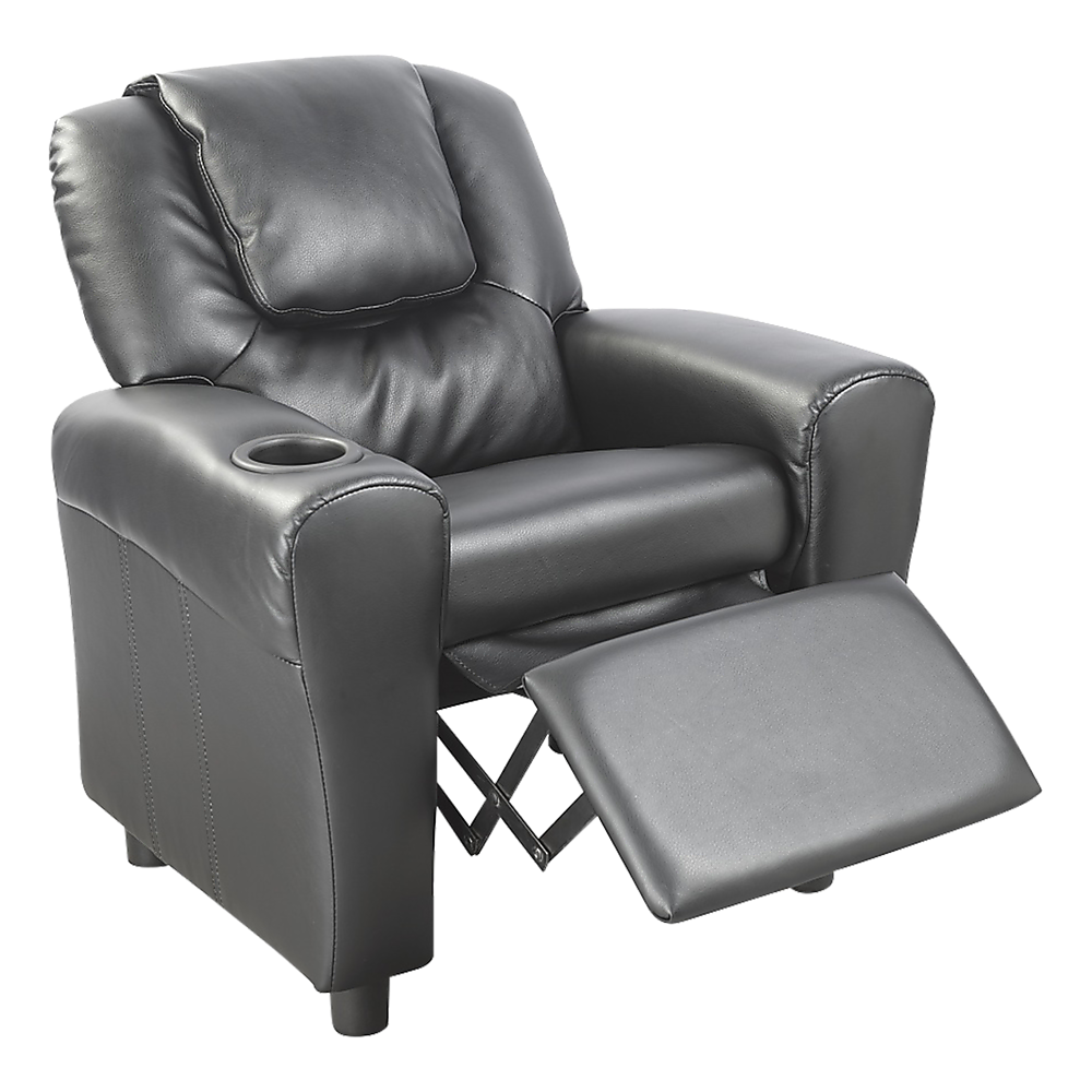 V63-771925-8891-00 PU Leather Kids Recliner with Drink Holder - Image 1