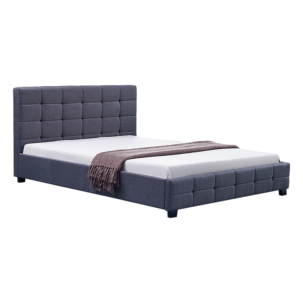V63-802177-9295-00 Linen Fabric Double Deluxe Bed Frame Grey - Image 1