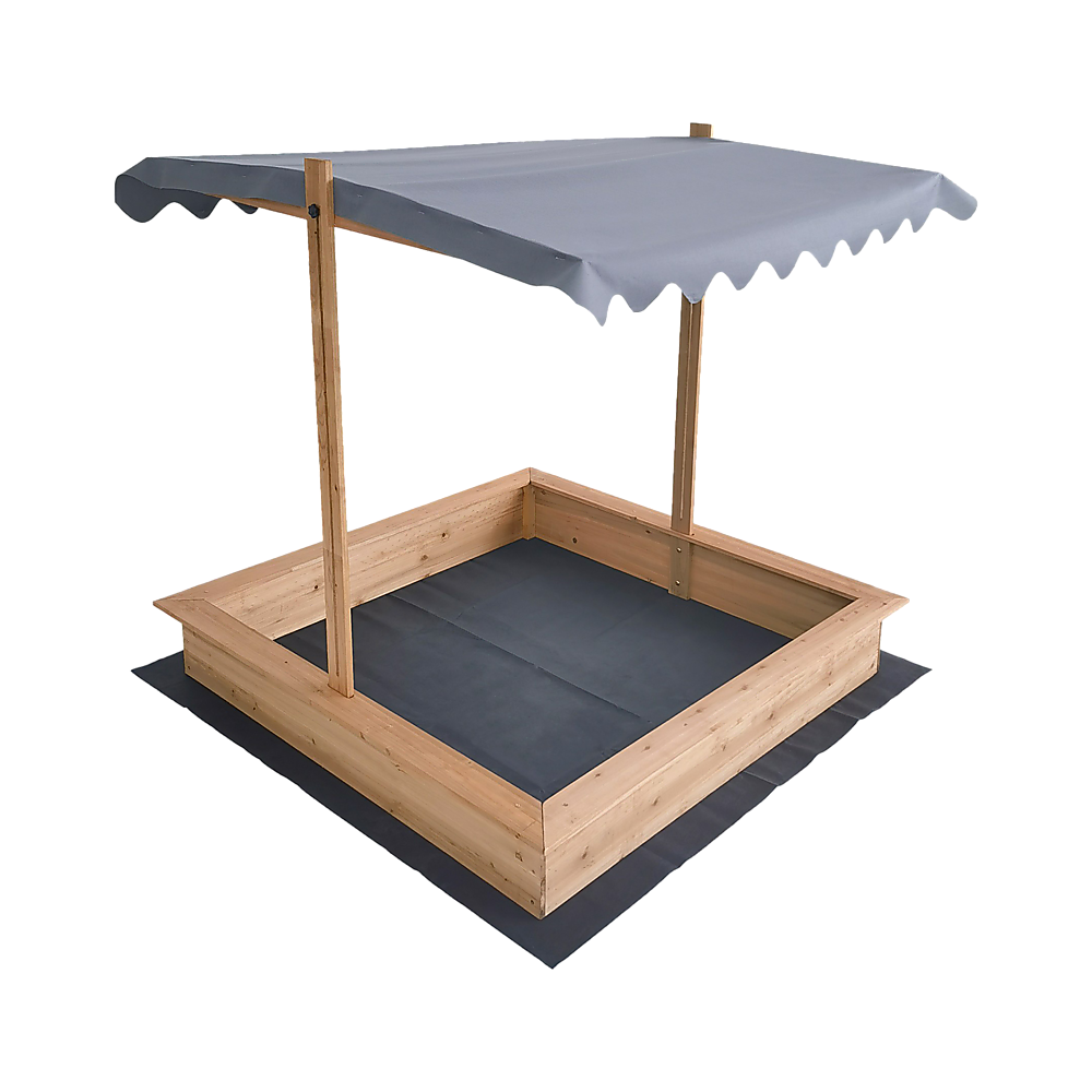 V63-840451-73621-00 Kids Wooden Toy Sandpit with Adjustable Canopy - Image 1