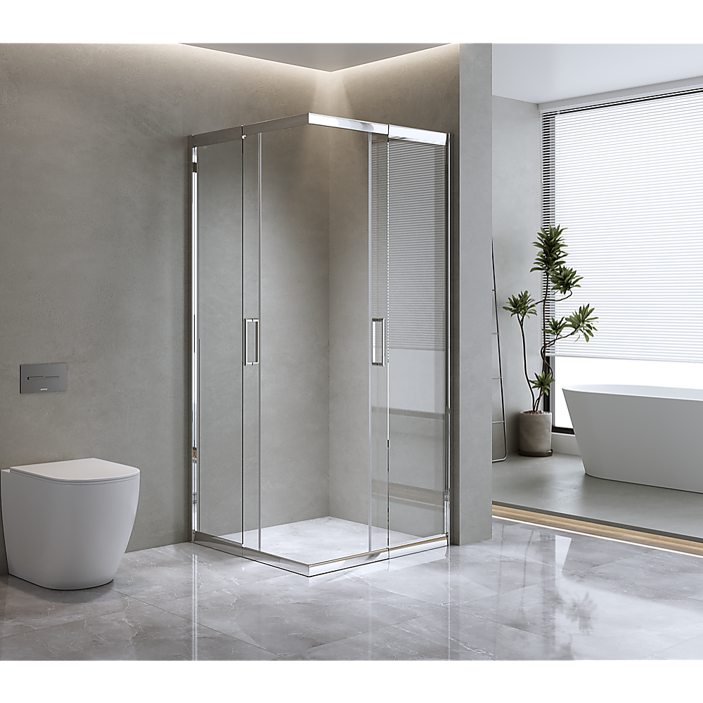 V63-843331-131300-00 Adjustable 900x1100mm Double Sliding Door Glass Shower Screen in Chrome - Image 1