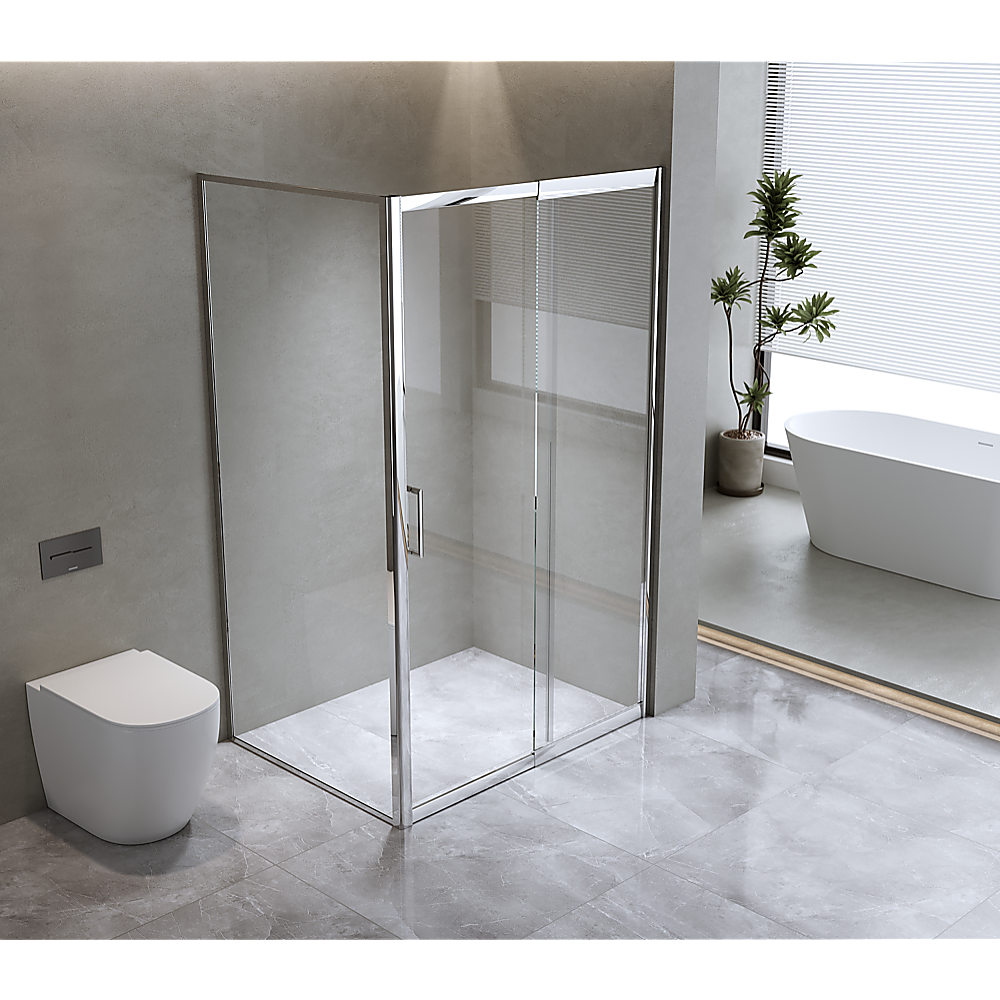 V63-845671-143478-01 Adjustable 1300x920mm Single Door Corner Sliding Glass Shower Screen in Chrome - Image 1