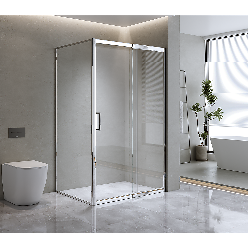 V63-845711-143475-01 Adjustable 1300x1010mm Single Door Corner Sliding Glass Shower Screen in Chrome - Image 1