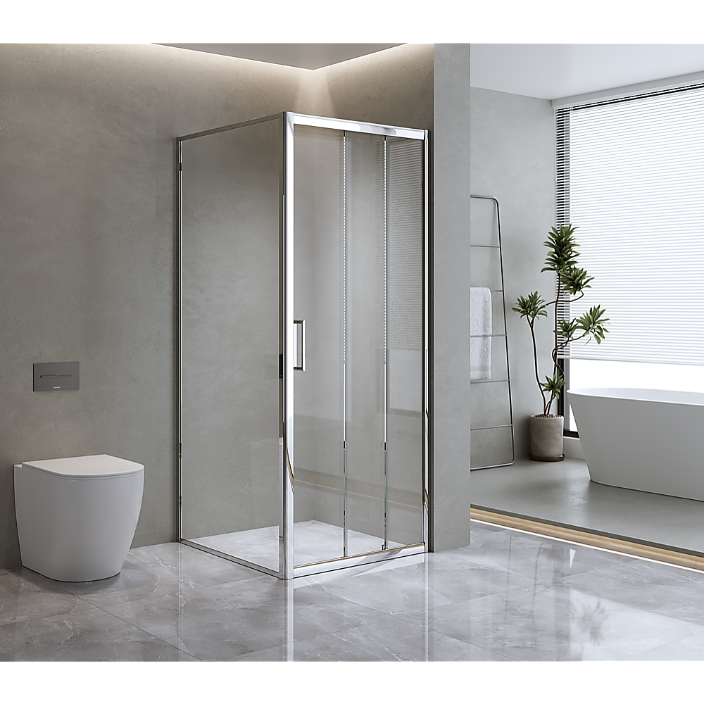 V63-848721-202505281220-00 40mm Adjustable Contemporary Corner Sliding Chrome Shower Screen 86x92cm - Image 1