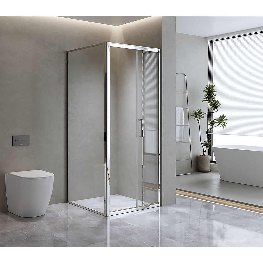 V63-848831-223037-00 40mm Adjustable Contemporary Corner Sliding Chrome Shower Screen 86x101cm - Image 1
