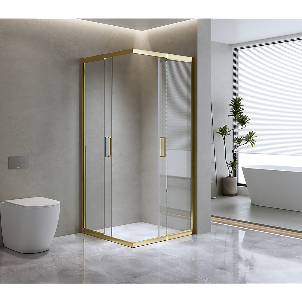 V63-849451-159644-00 Adjustable 1000x900mm Double Sliding Door Glass Shower Screen in Gold - Image 1