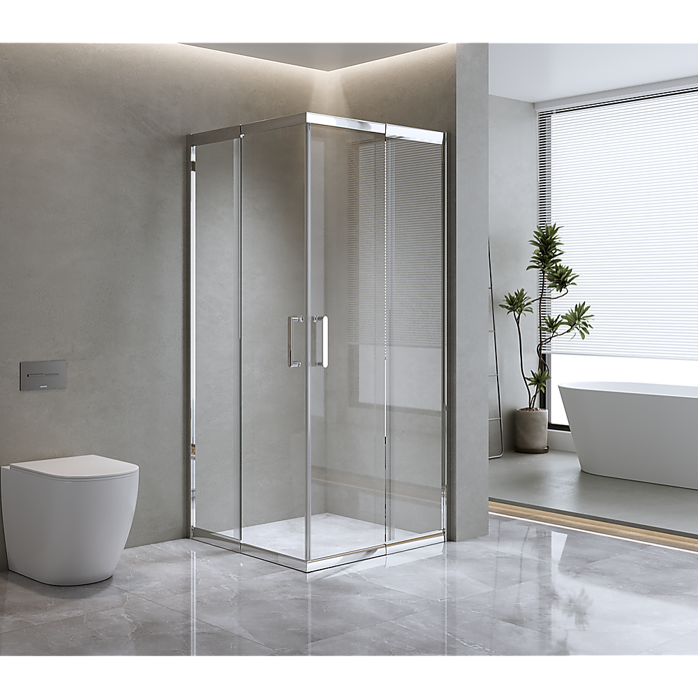 V63-849501-158596-00 Adjustable 900x900mm Double Sliding Door Glass Shower Screen in Chrome - Image 1